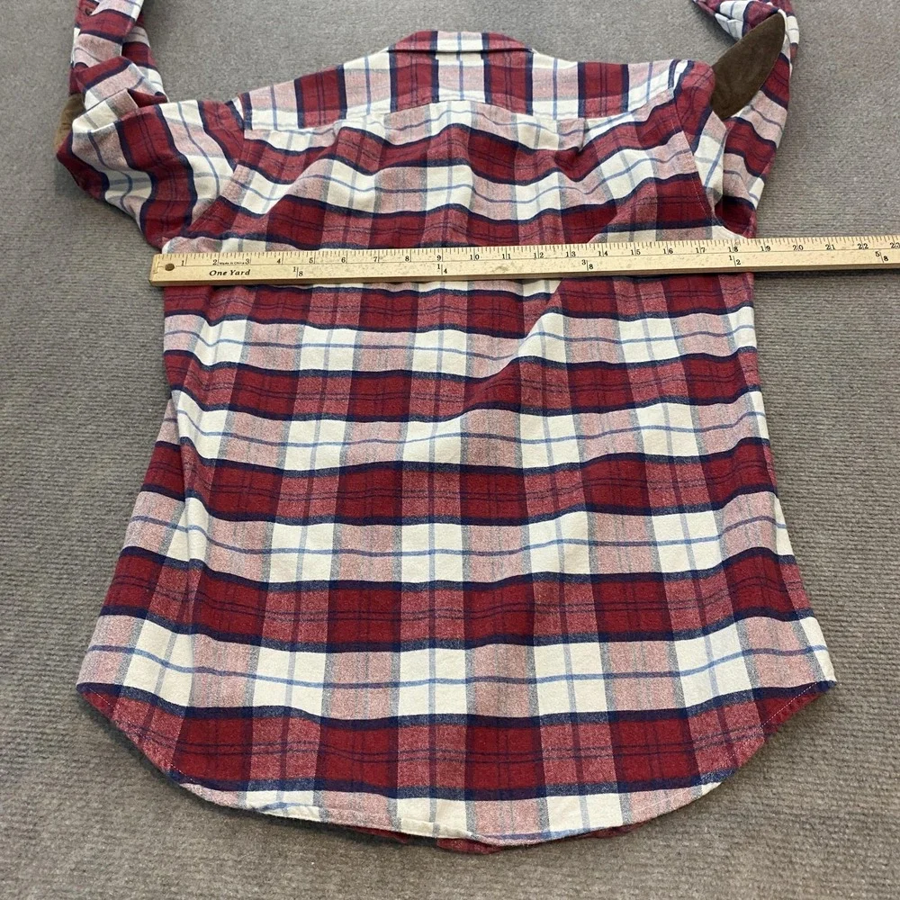 J Crew Shirt Mens Extra Small Red Plaid Flannel Leather Elbow Patches Casual‎